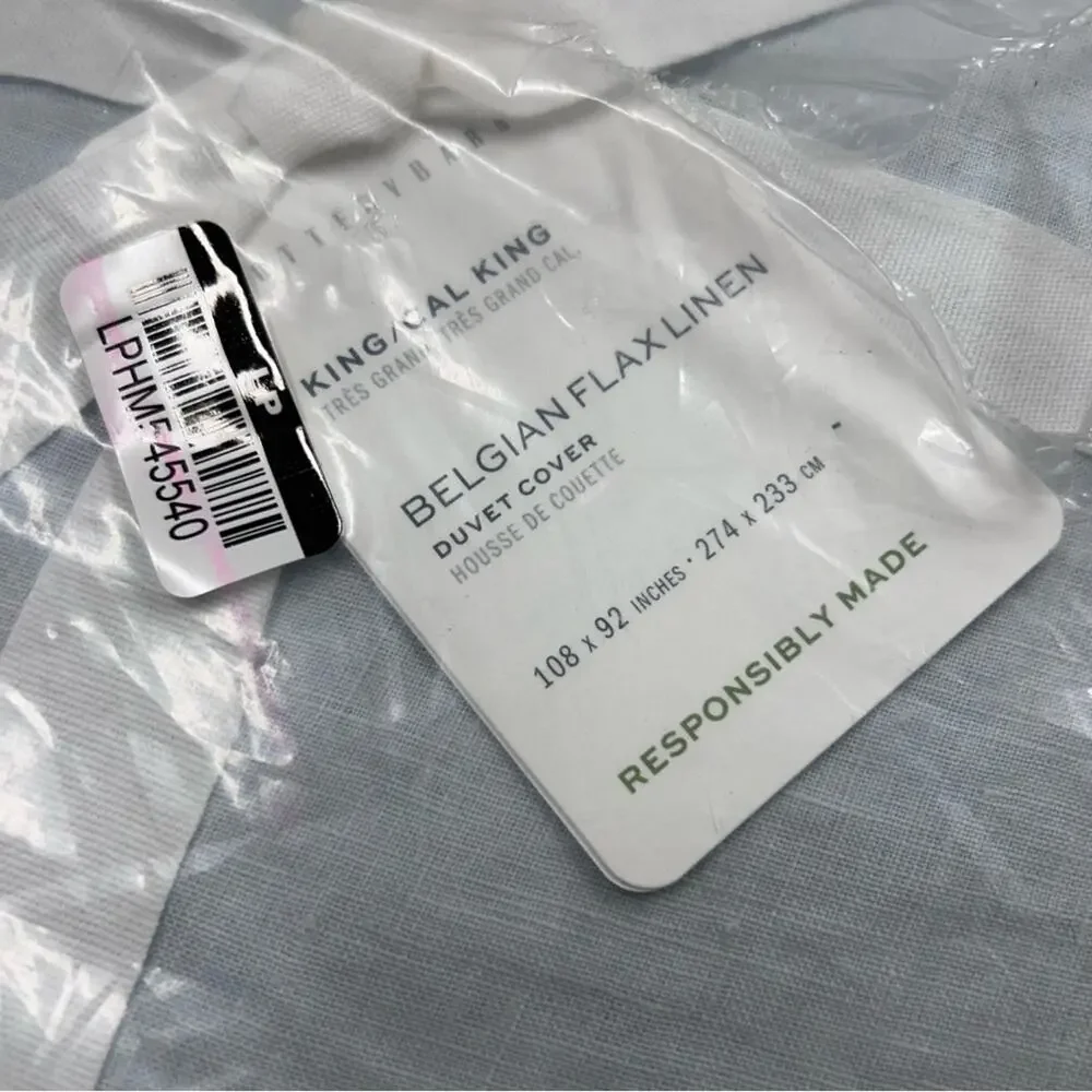 Pottery Barn Belgian Flax Linen Duvet Cover Bed Frost Blue King / California NWT